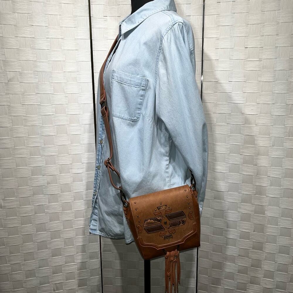 CatchFly Studios Boho Western Crossbody Purse Fringe Braided Tassel Rodeo